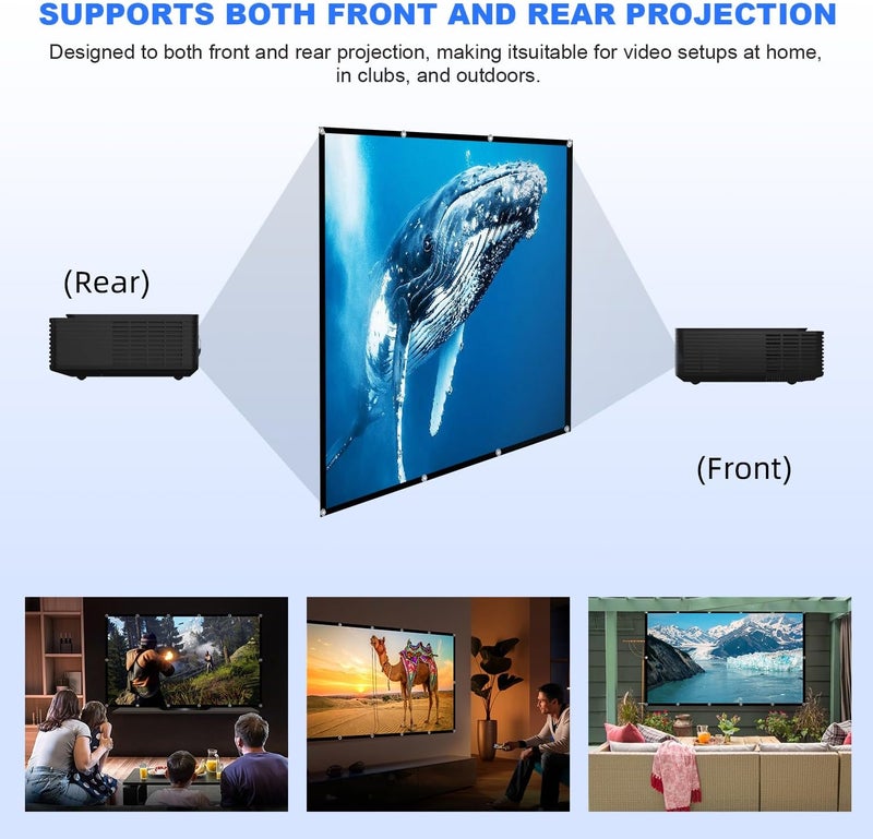 DUYIKJ 100 inch Projector Screen, Foldable Washable Portable Rear Front Projector Screen 4K Indoor Outdoor 16:9 HD Projection Movies Screen for Backyard Home Theater Office - Image 3
